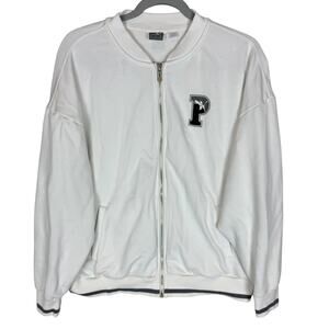 Puma‎ Bomber Jacket Mens Medium White Stretch Full Zip Fleece Lined Long Sleeve